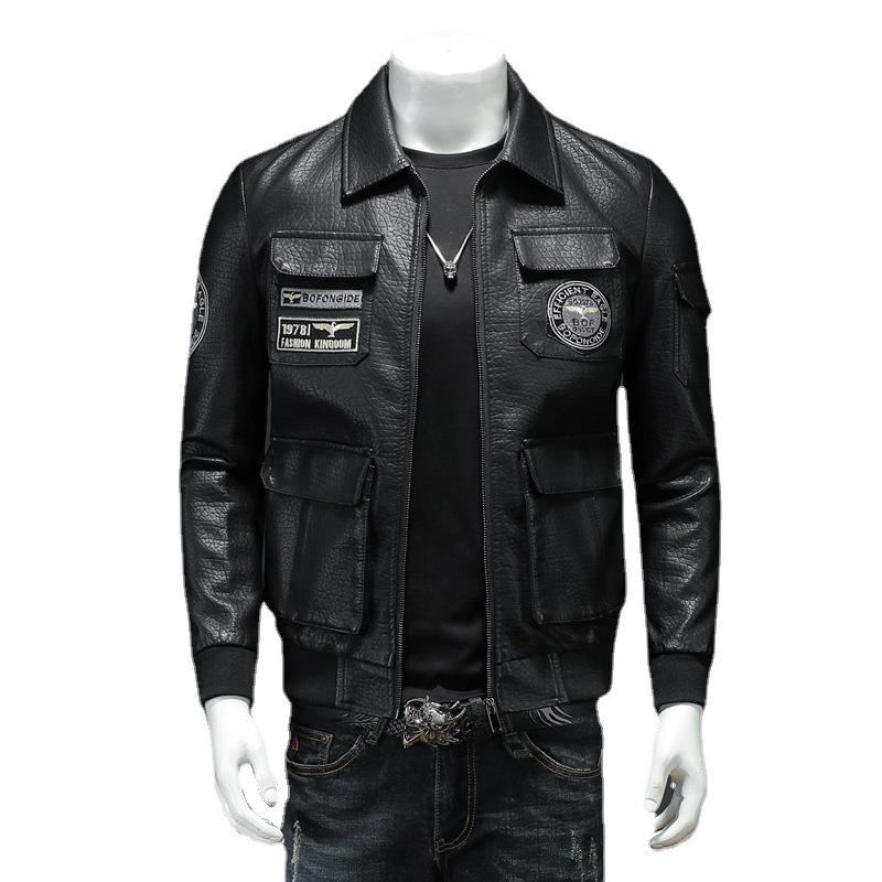 Padded Thick Male Casual Cardigan Autumn Winter Men Lapel Faux Leather Jacket Outerwear Fashion Streetwear Solid Motorcycle Coats