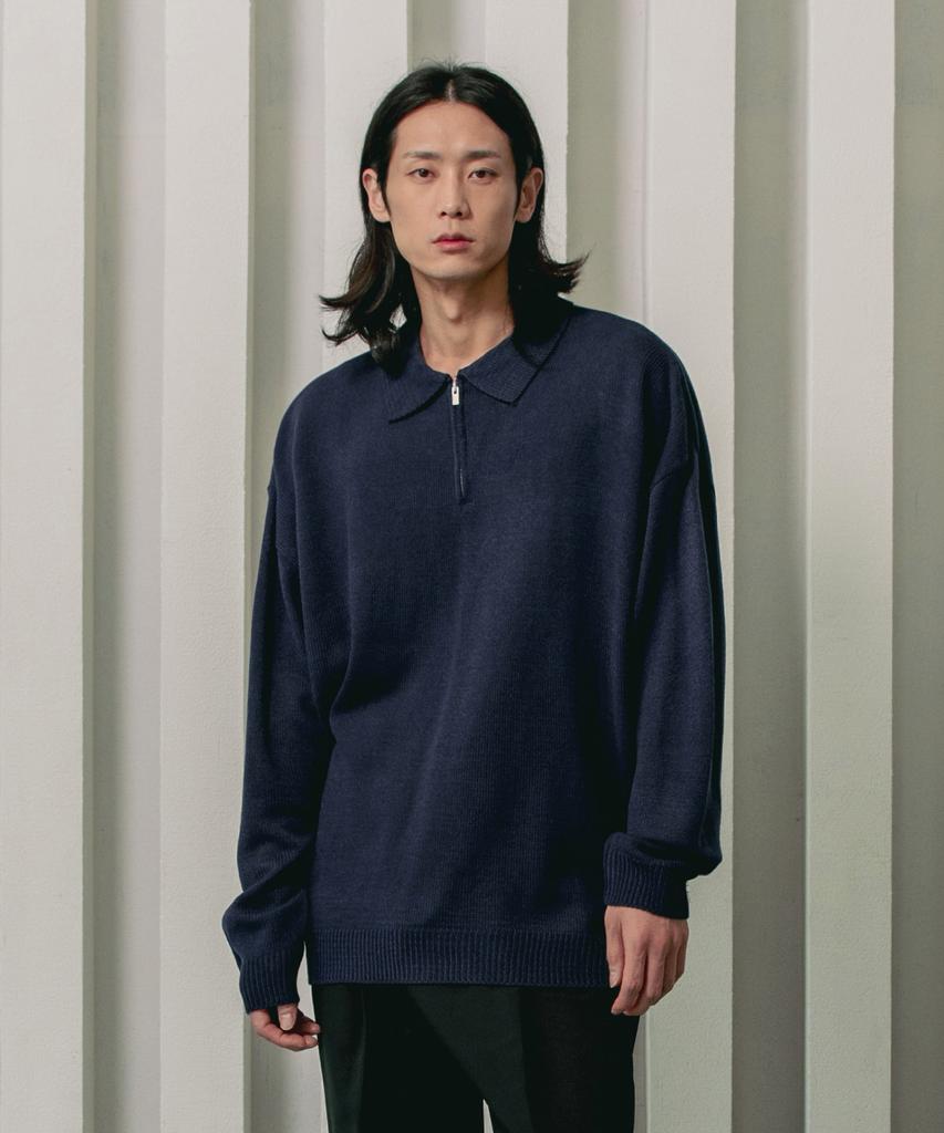 Keonsebbi Basic Collar Half Zip Knit 4 Colors