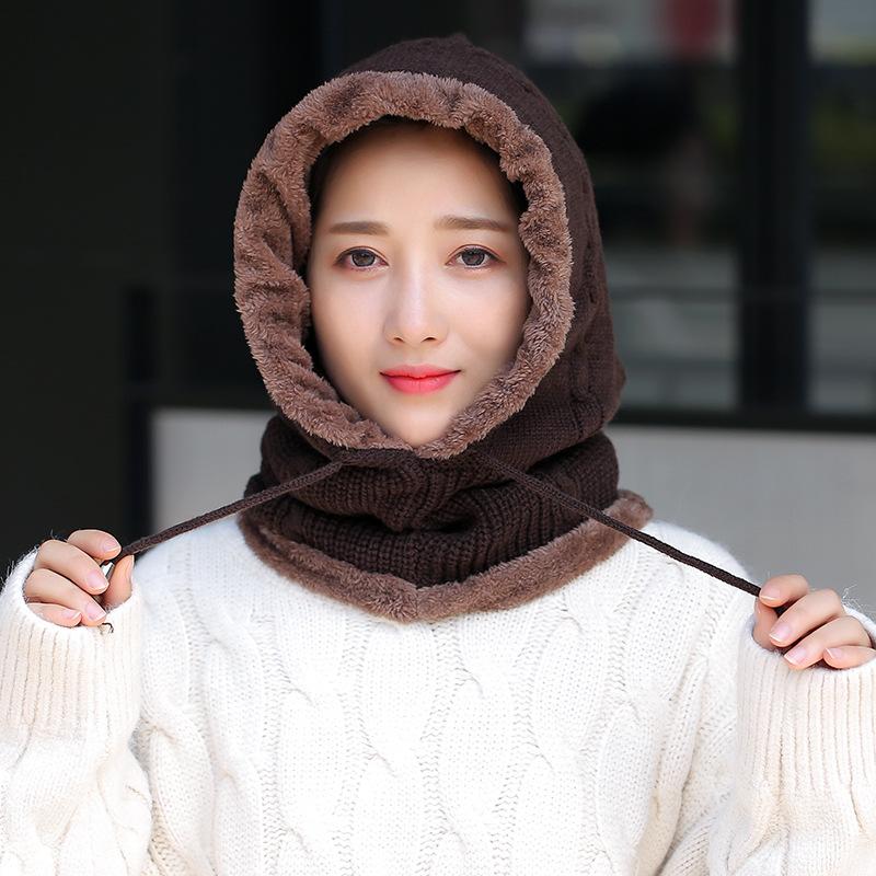 

Hat for women s autumn and winter cycling neck protection, fleece, thicker and warmer, more versatile windproof and cold-proof knitted one-piece hat one size fits all темно-коричневого кольору