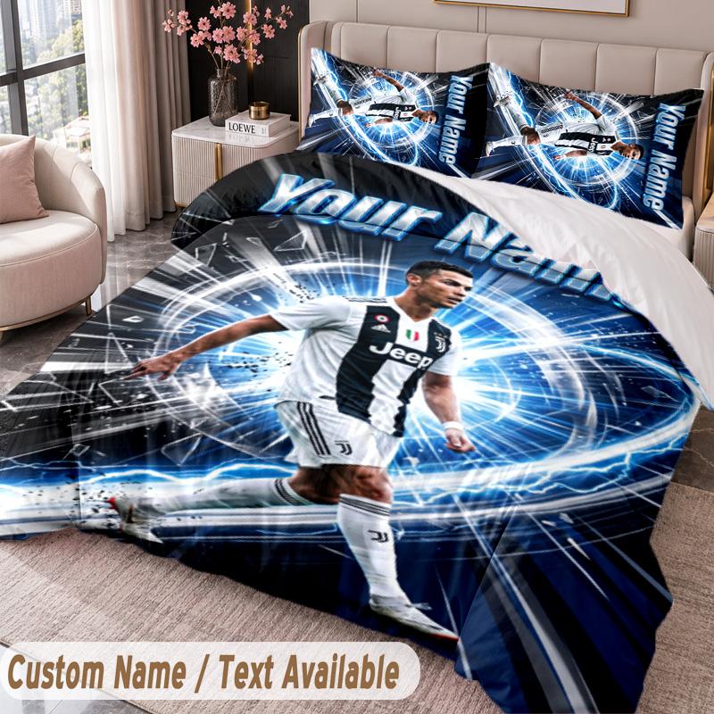 Cristiano Ronaldo Printed Bedding Set Custom Name Text 1 Duvet Cover 2 Pillowcases For Bedroom