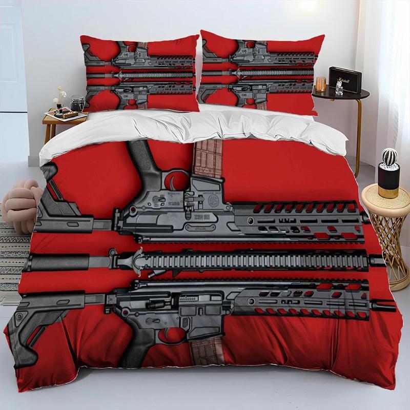 3D Rifle Revolver Cartridge Gun Comforter Bedding Set,Duvet Cover Bed Set Quilt Cover Pillowcase,King Queen Size Bedding Set