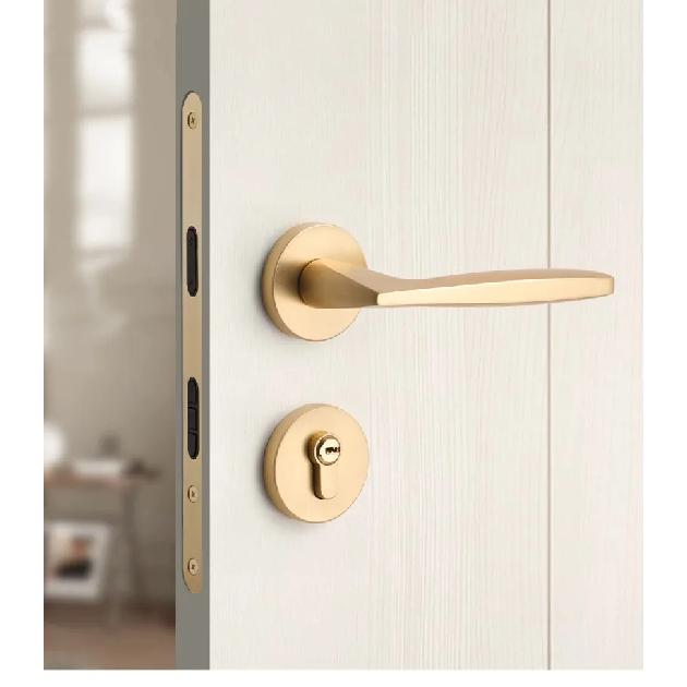 Gold Zinc Alloy Bedroom Door Lock Interior Wooden Door Handle Lock Body Set Mute Security Door Lock Home Hardware with Key