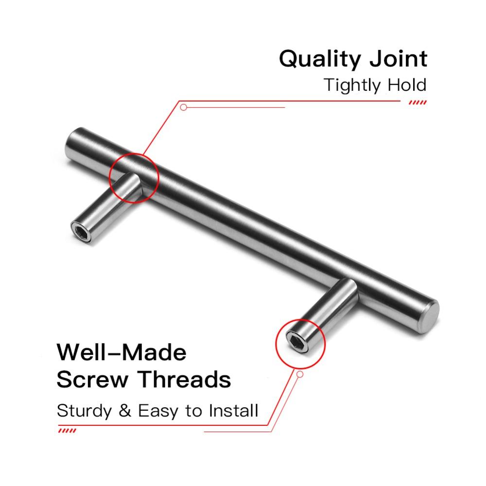 KAK 4" ~ 24'' Stainless Steel Kitchen Handles Diameter 12mm Cabinet Door Straight Handle T Bar Pulls Knobs Furniture Hardware