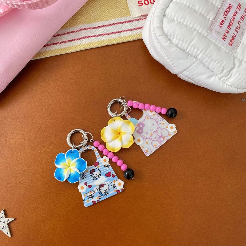 Cartoon Kitten Bead Pendant Cute Flower Bead Mobile Phone Rope Pendant Backpack Handbag Decoration Pendant Accessory Gift