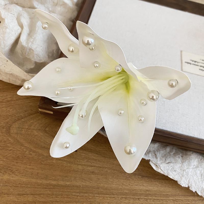 Fairy Chiffon Pearl Flower Tassel Hair Clip - Vacation Style Duckbill Bangs Accessory