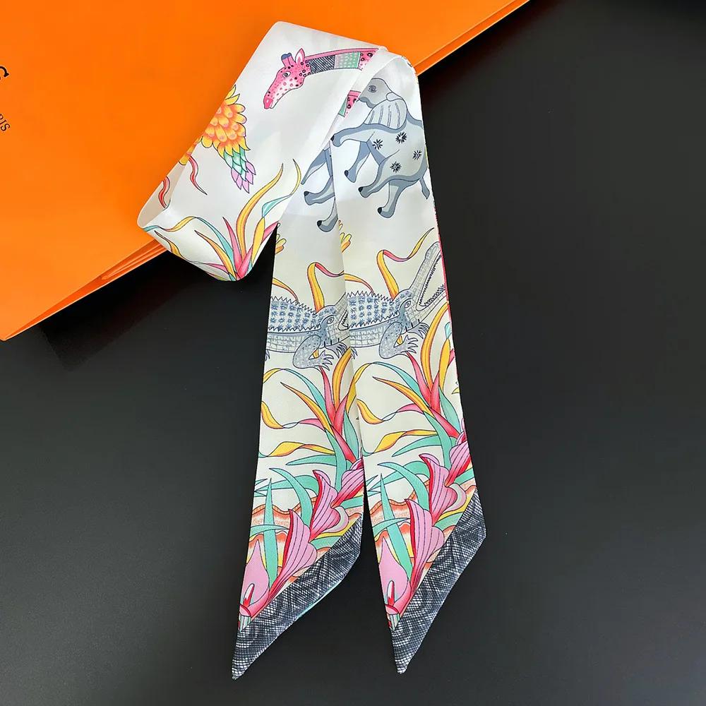 

Летний новый дизайн животных слон женское украшение твил длинная лента связывающая сумка шелковая лента пояс для волос горячий продавать маленький шарф белый