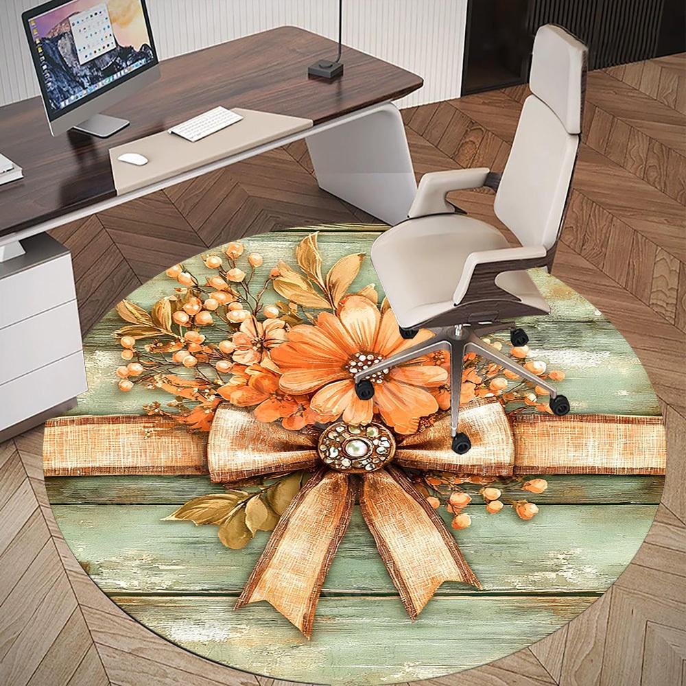 1PC Floral Bow Office Round Area Rug, Under Office Chairs Bedroom Living Room Home Decor, Carpet for Office -1110124