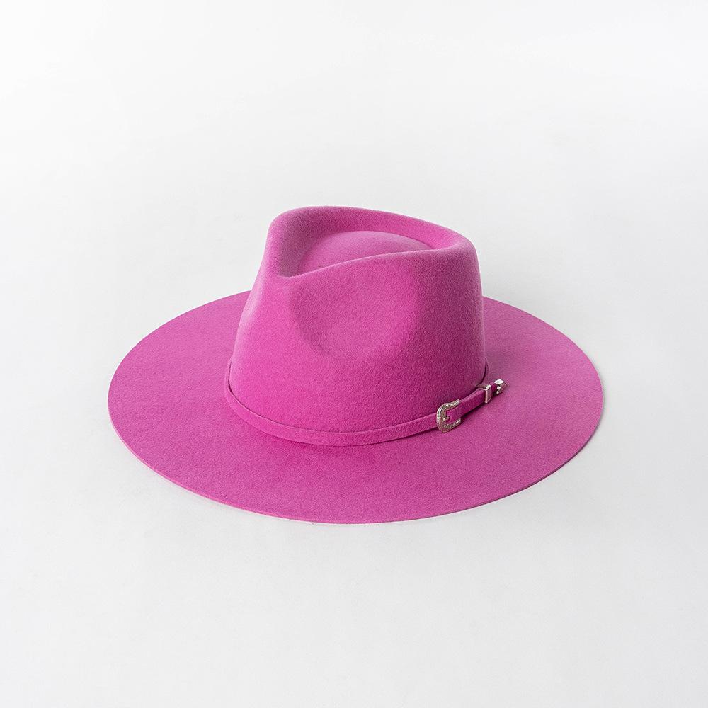 Autumn Winter French Style Pure Wool Fedora Hat With Belt Men Women Vintage Jazz Felt Cap Big Brim Stylish Casual Warm Dress Hat