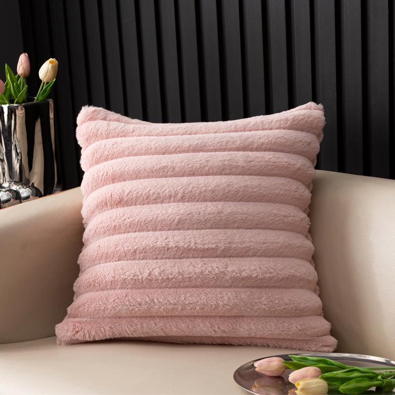 Imitation Rabbit Fur Vertical Stripe Throw Pillow Cover - Solid Color, Home/Bedroom Sofa Cushion Waist Pillow Cover