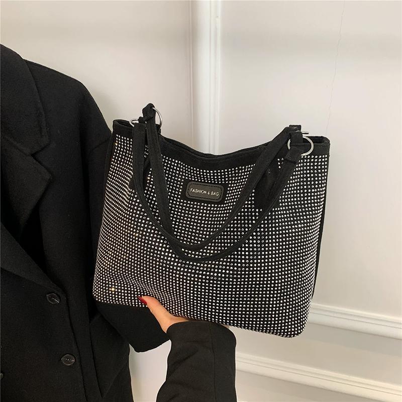 Haken Pu Damen Schultertaschen Strass-Design Nähgarn Taschen für Frauen Neue Mode Unterarm Shopper Tragetaschen KTY