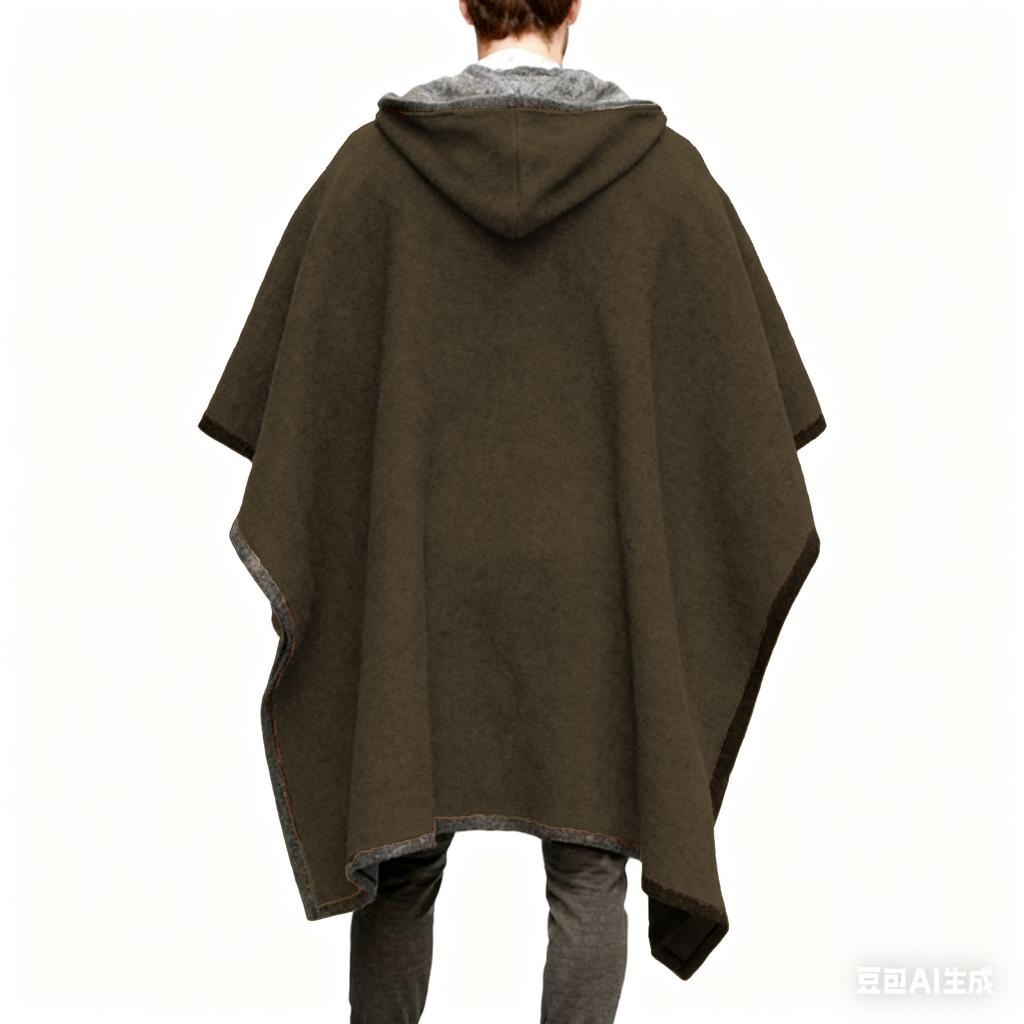 Herren Lässiger und Modischer Kontrastfarbiger Umhang Schal Pullover Cape Kapuzenwollmantel