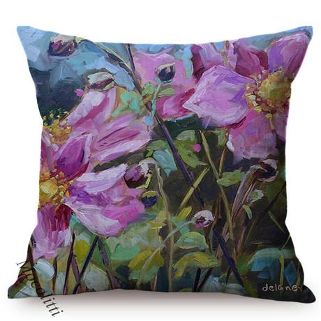 Multicolor Flowers Oil Painting Style Cotton Linen Pillow Case Rose Sunflower Violet Vase Sofa Decoration Cushion Cover Cojines