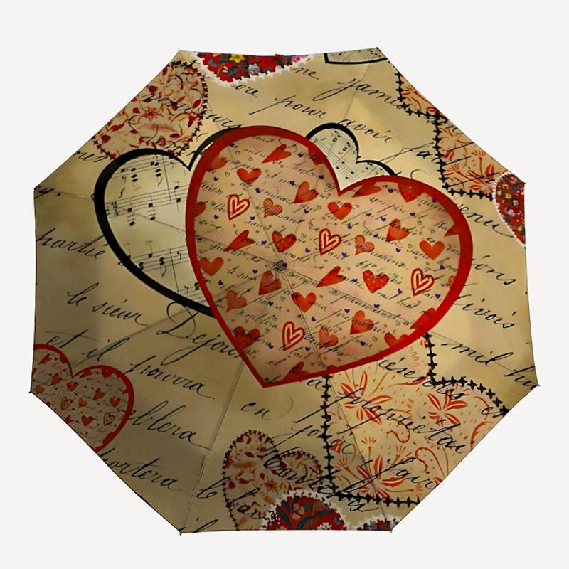 1pc Love Hearts Automatic Open/close Umbrella, 8-Rib sturdy structure, Artistic Pattern, Compact Design, Fashion Lovers l029