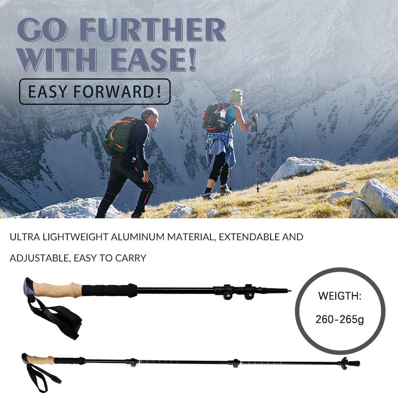 Aluminum Alloy Trekking Poles Lightweight Collapsible Hiking Poles with Cork Grips Quick Locks Snow Baskets Suitable for Walking Travel Trails Balance