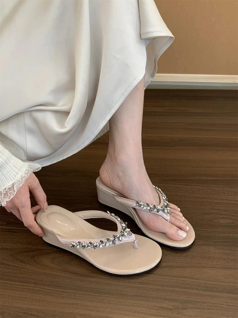 Fashion French Style Purple Thong Thick Heel Sandals Women's Summer Outdoor Beach Slippers Open Toe Comfortable Flip Flops
