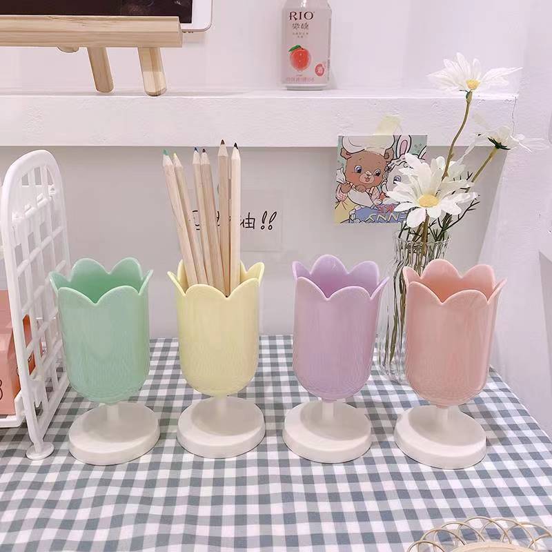 Tulip Flowers Pen Holder Cartoon Cute Creative Girl Student Multifunctional Storage Office Stationery