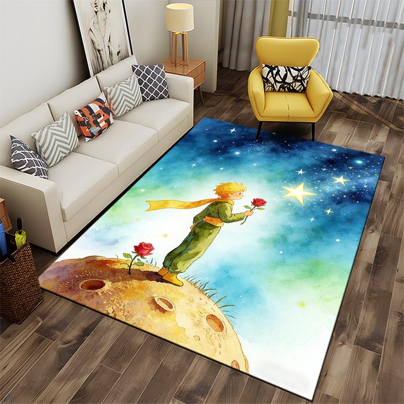 "Little Prince Holding Rose Carpet with Starry Sky Theme Design" Suitable for use as an anti-slip for living room bedroom sofas