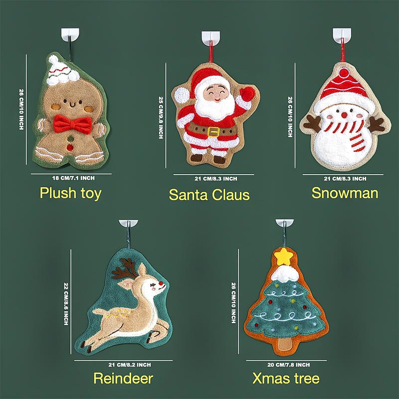 1PC Coral Fleece Children Christmas Creative Small Towel Thickened Hand Towel Multi Element Hanging Cute Embroidery Household