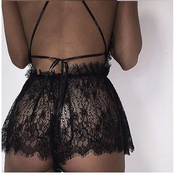European & American Sexy Lace See-through Pajama Set