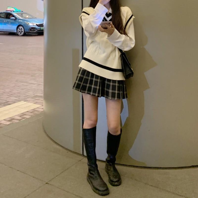 Preppy Style Knit Sweater Vest Women Spring Autumn Niche Loose Cardigan Waistcoat Layering Top