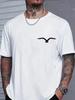 Unisex Crew Neck Tee Minimal Seagull Chest Silhouette Print Short Sleeve Oversized Male Daily Casual Soft Breathable Basic Wear Top