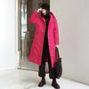 Women Autumn Winter Hooded Neck Long Sleeve Solid Color Single Breasted Knot Loose Warm Long Coat