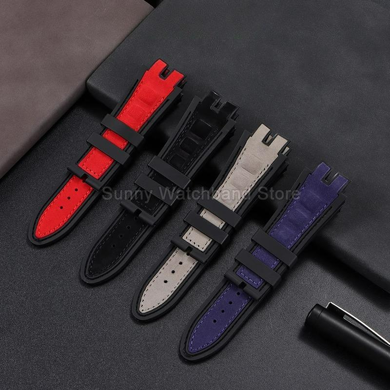 19x28mm Black Blue Red for Roger Dubuis EXCALIBUR Genuine Leather Watch Strap Special Interface Supple Moisture Wicking Design