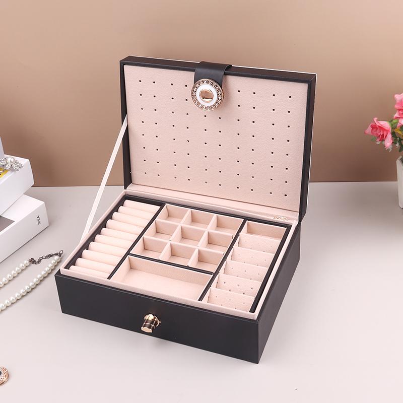 PU Leather Jewelry Storage Box with Clear Flip Lid Double Layer Drawer Organizer for Earrings Ring Necklace Display Jewelry Case