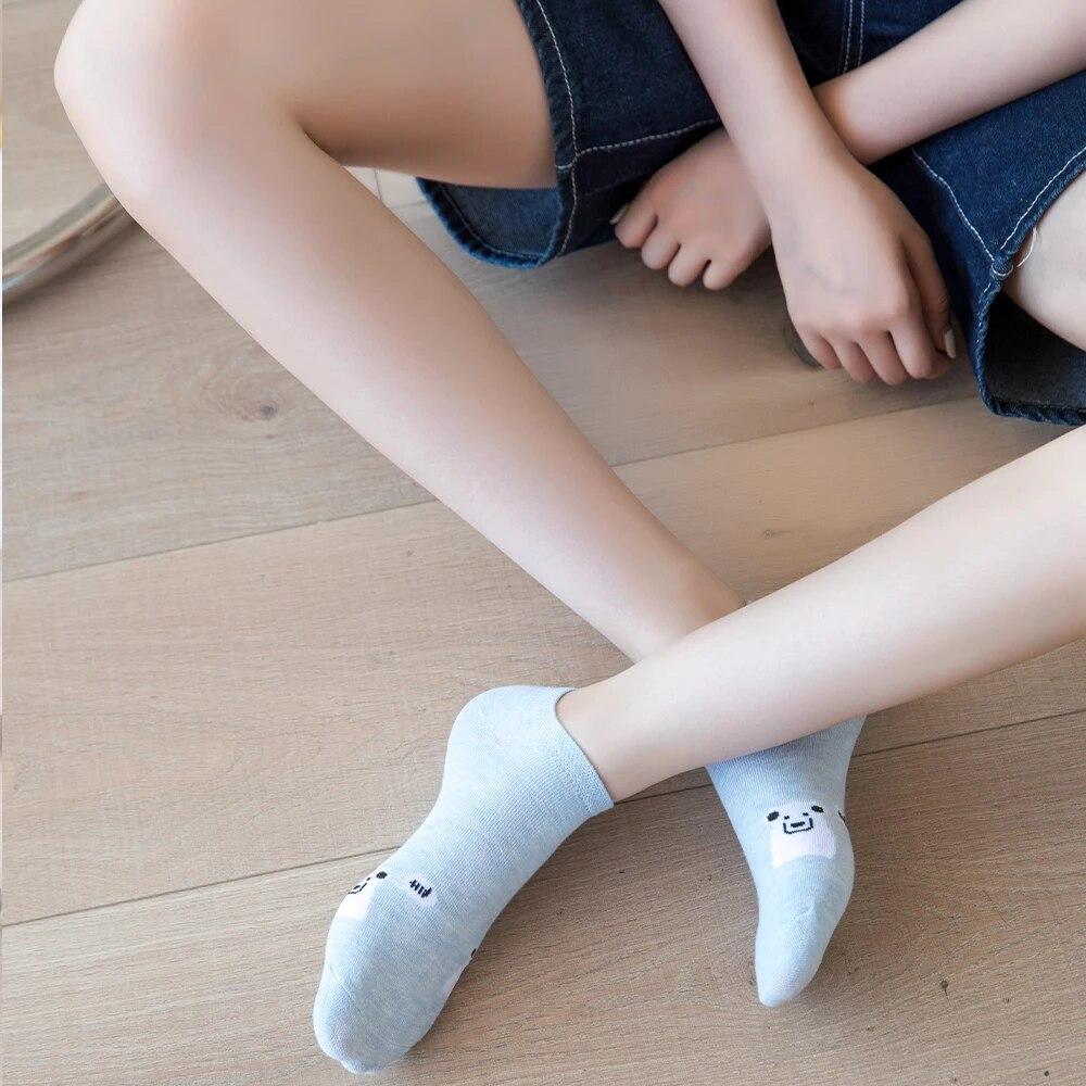 10 Pairs of Colored Cotton WOMEN'S Socks, Ankle Breathable Mesh Sports Socks, Casual, Summer Thin Socks, Cartoon