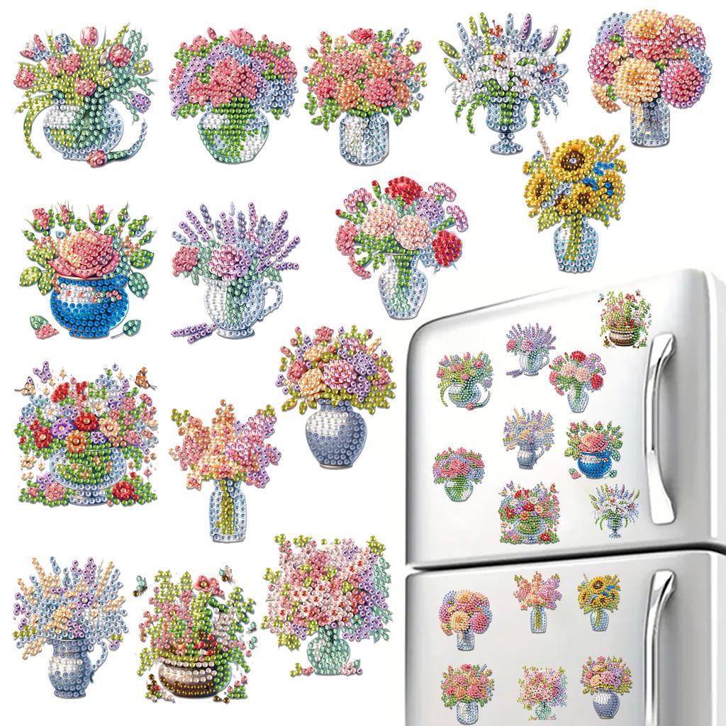 15 Stück 2D/Flaches Acryl DIY Diamantmalerei Kühlschrankmagnet-Set Speziell geformter Diamant Kühlschrank Briefkasten Heimdekoration DIY Bastelbedarf