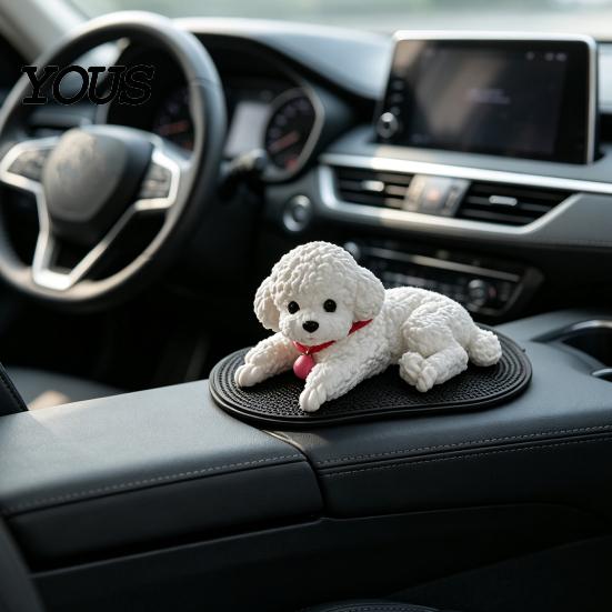 Creative Gifts for Anxiety Cute Puppy Figurine, Car Dashboard Decoration with Anti-Slip Mat, Desktop Stress Reliever Soft TPR Fidget Toy, Automotive
