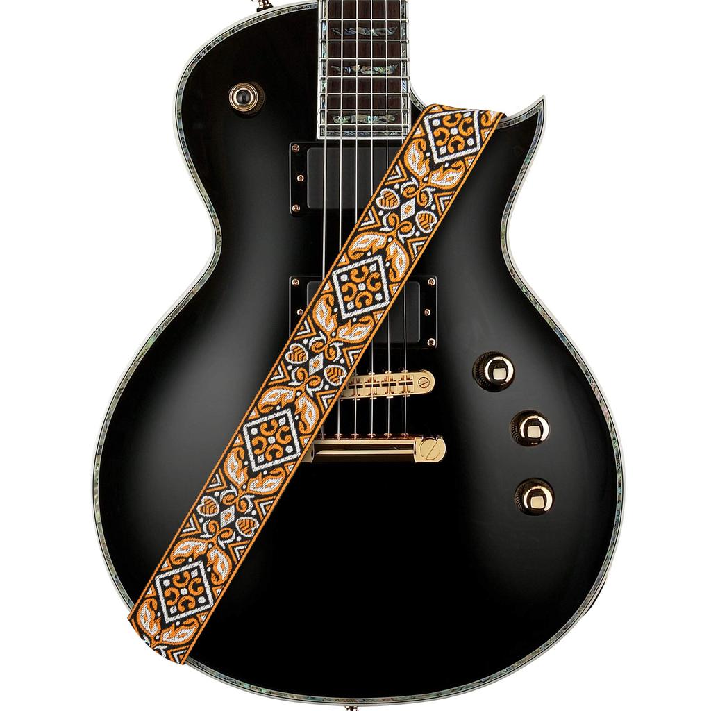 Orange Vintage Embroidered Guitar Strap Cotton Strap Block Headstock Strap Tie for Bass Guitar 5 cm Width [Amumu] & Acoustic, Electric, -