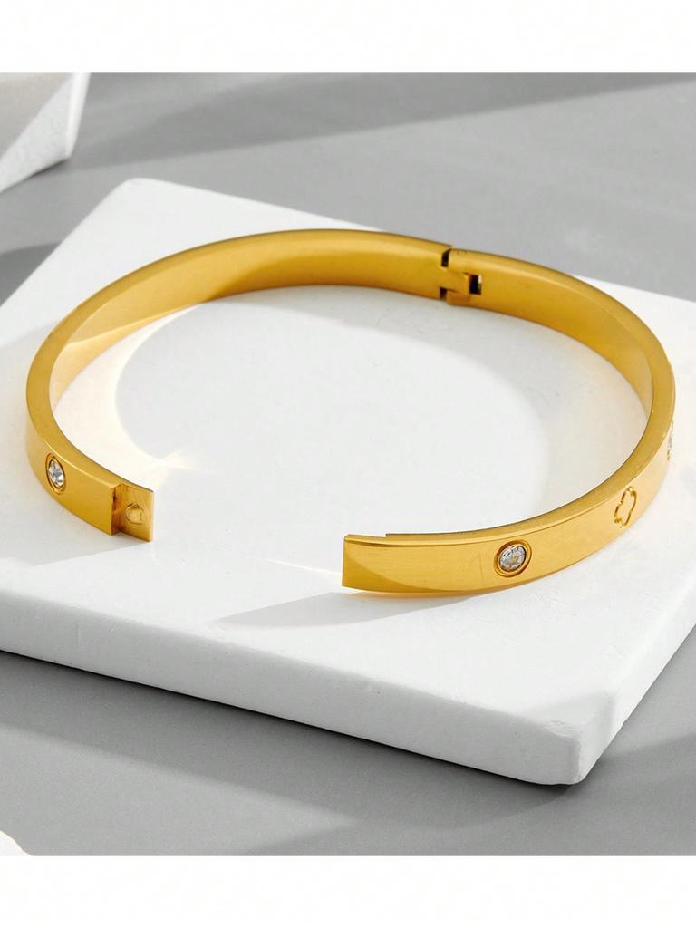 1 Piece Stainless Steel Fashion Clip-On Open Clover Bracelet with Zirconia Suitable for Daily Wear and Holiday Gifts