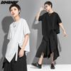 DIMANAF 2022 Plus Size Women Irregular Bat T-Shirt Casual Solid Tops Cotton Loose O-Neck Summer Short Sleeve Tees