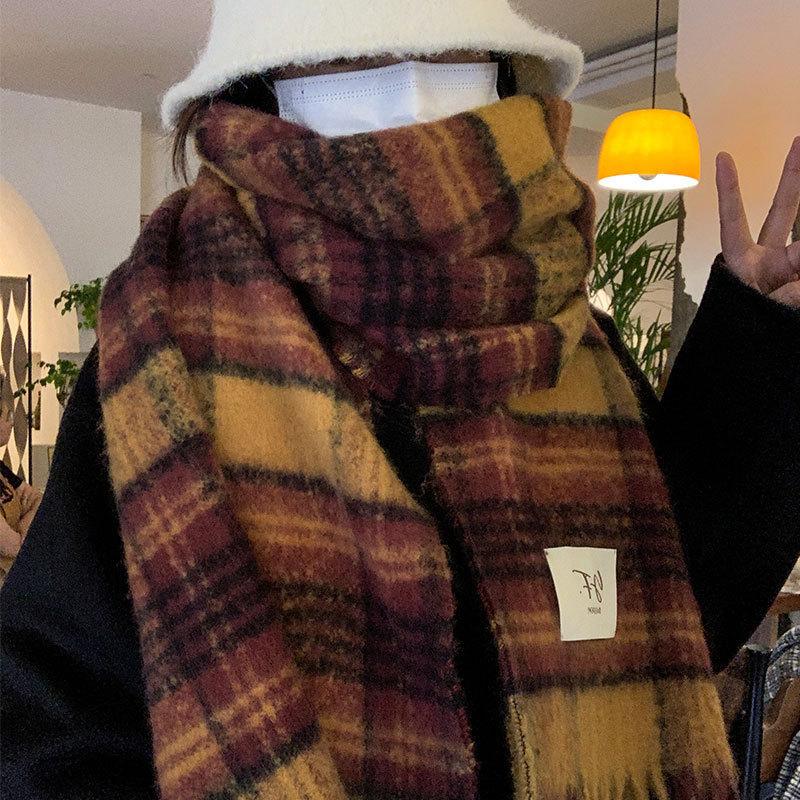 Autumn and Winter Scarves Women's Winter High-end Scarves Thickened and Warm Tonglu Imitation Cashmere Plaid Scarves