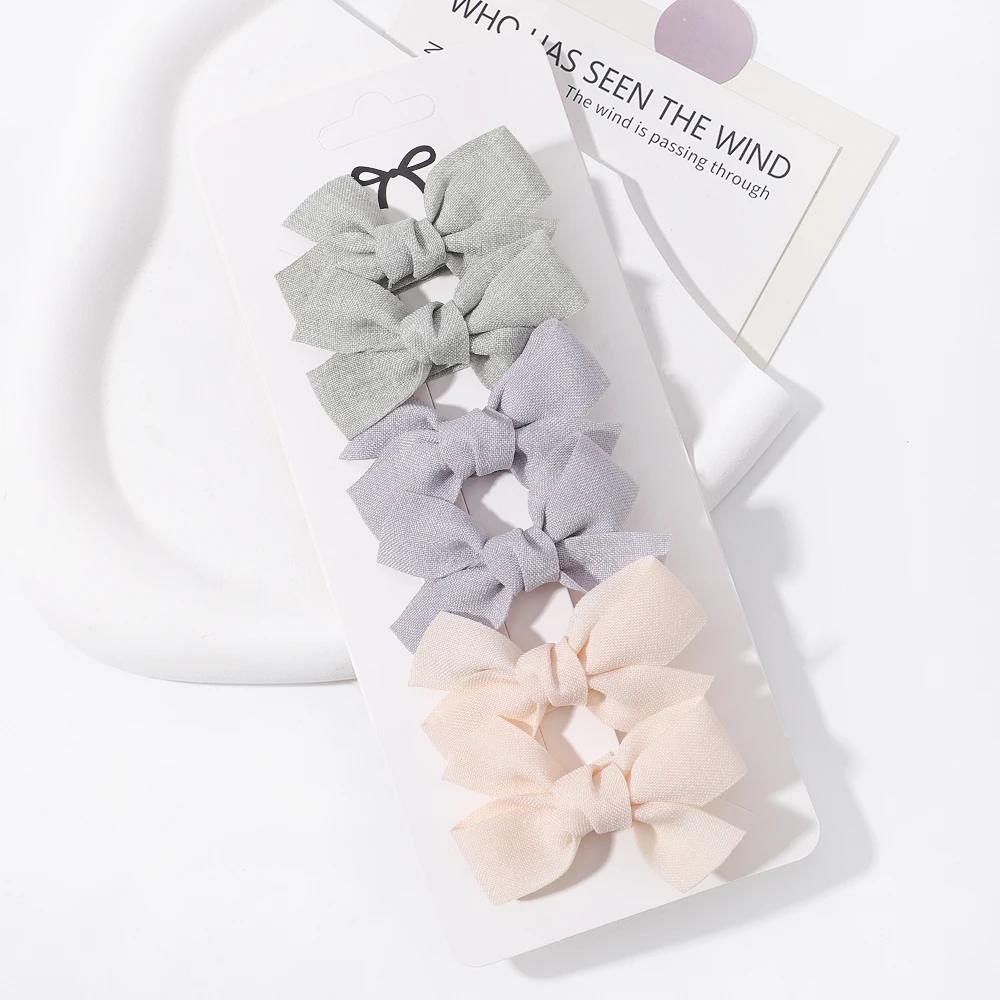 6pcs/set Mini Hair Bows Clip for Girl Fresh Solid Color Bowknot Hair Pins Sweet Child Boutique Handmade Hair Clips Accessories