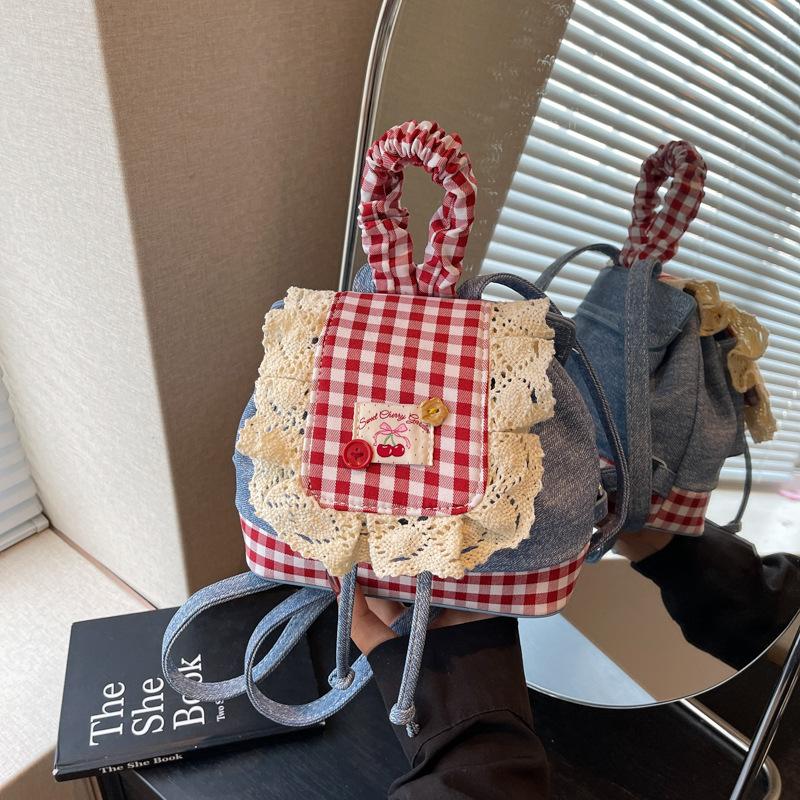 

Джинсовый рюкзак женская сумка летний универсальный новая мода клетчатый портативный на плечо джинсовый синий