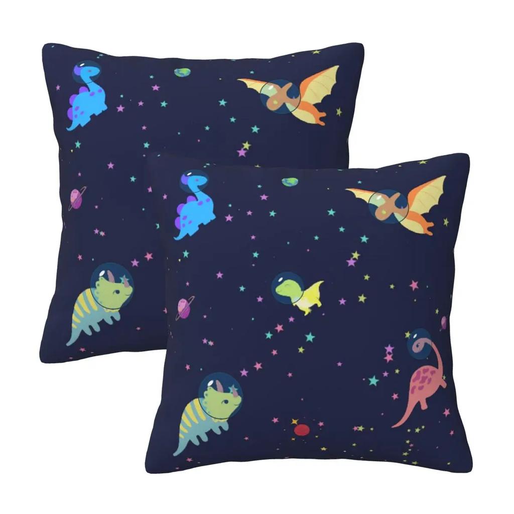 Dinosaur Dinosaurs In Space 2 pcs Square Pillowcase Pillow Cover Cushion Decor Comfort Throw Pillow for Home Car