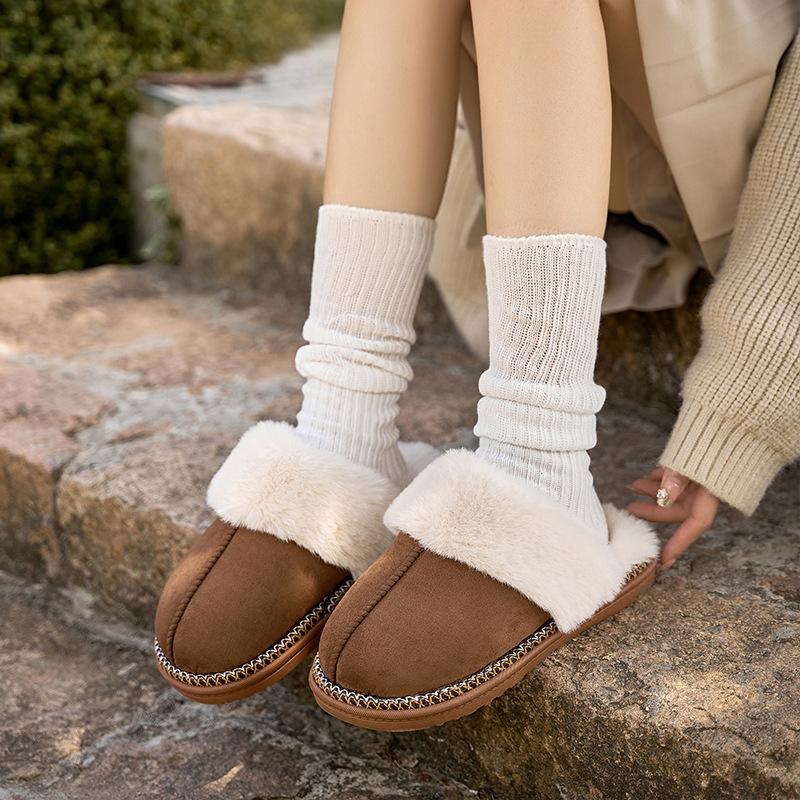 Fashion Smile Pop Winter Fur Cotton Slippers For Women Soft Comfort Fuzzy Bedroom Slides Faux Fur Warm Plush Shoes Fluffy House Slippers