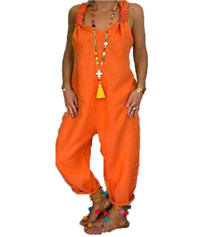 

Свободный повседневный льняной комбинезон большого размера (2021) 4XL