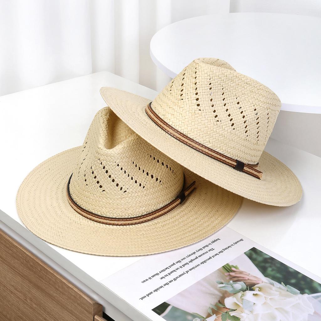 Spring and summer new men's top hat Panama straw hat sunshade sun protection beach hat women's summer jazz hat