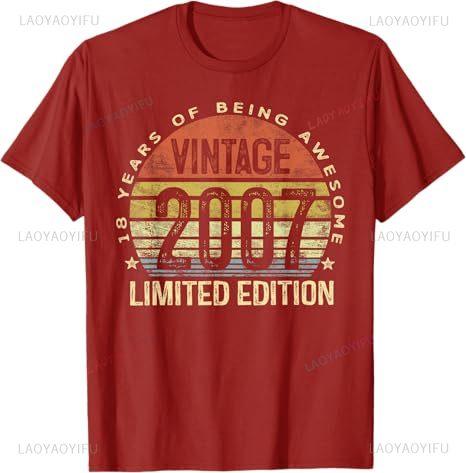 2007 Vintage T-Shirt zum 18. Geburtstag Unisex Retro Grafikdruck Lustiger Slogan Partykleidung für Erwachsene