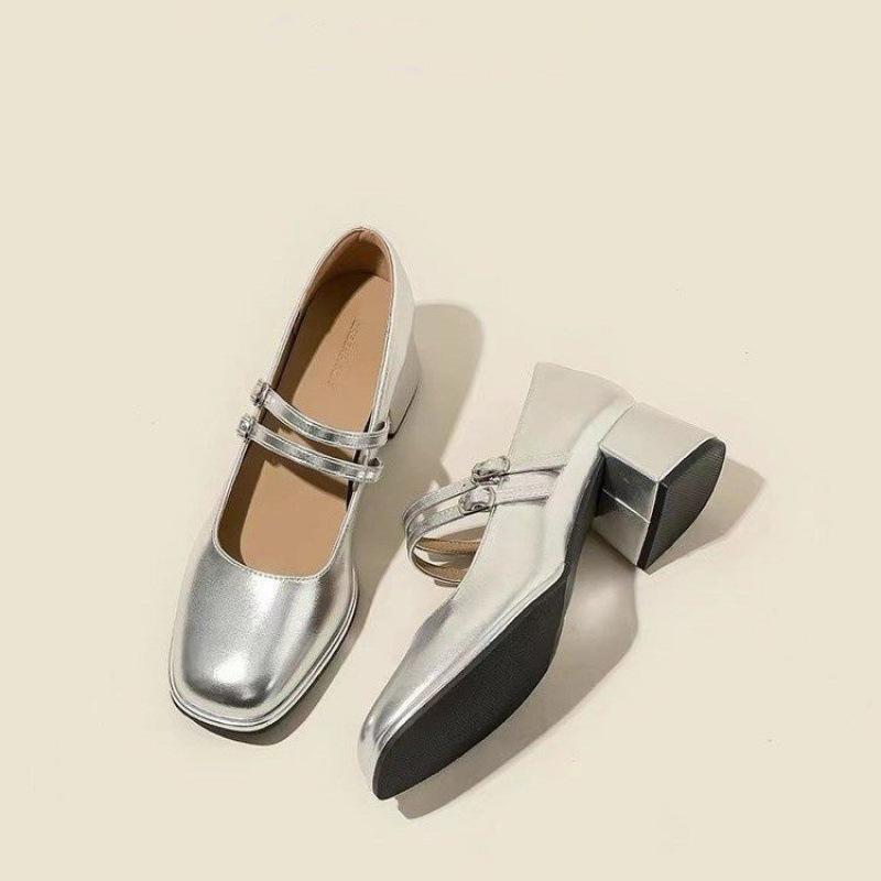 Designer Spring Patent Leather Women Mary Jane Shoes Fashion Shallow Square Toe Pumps Casual Dress Low Heel Shoes