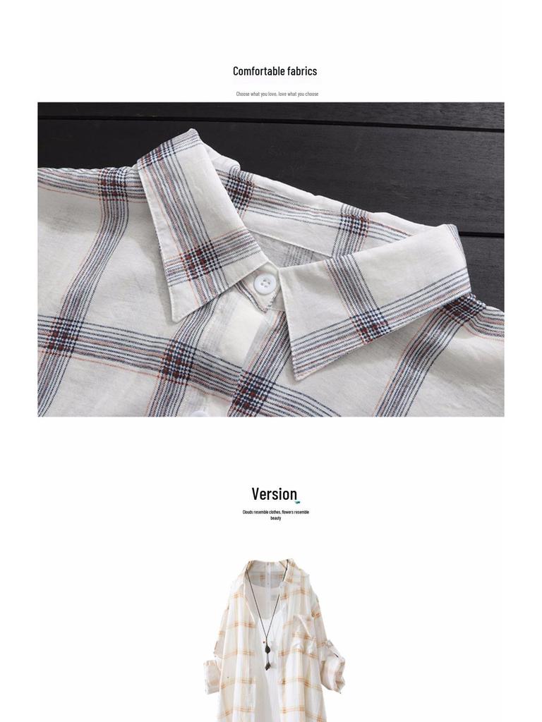 2024 Korean Style Women's Mid-Length Plaid Sunscreen Shirt - Lightweight Summer Jacket