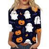 Damenmode Lässig Rundhals Dreiviertelarm Halloween Bedrucktes T-Shirt Top
