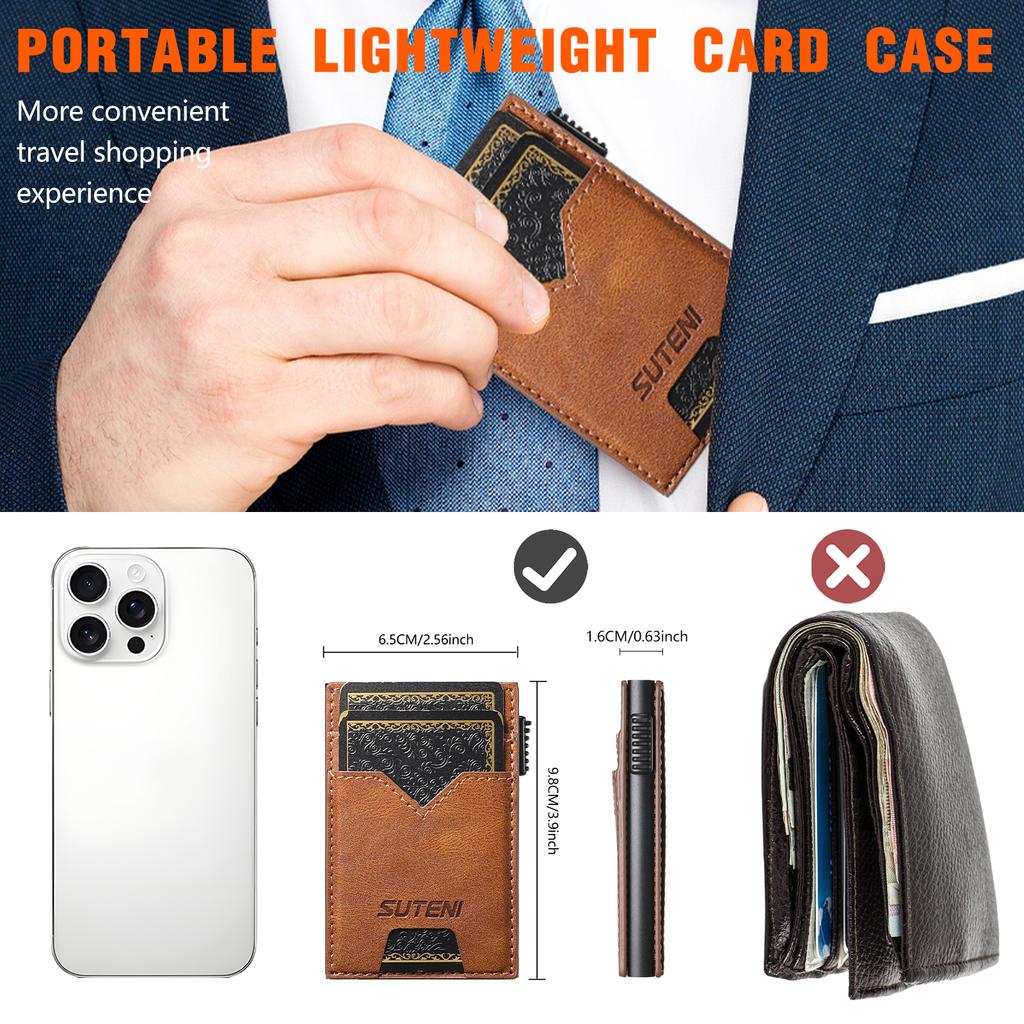 EUCAGR Card Slot Wallet Faux Leather Card Box Pressing The Button Automatically Ejects The Card Magnetic card case