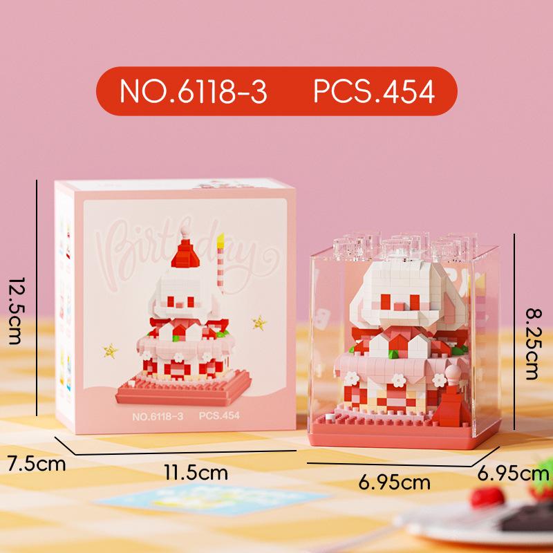 Fun Cake Small Particles Assembled Building Blocks Toys Cute Strawberry Cake  Small Ornaments Birthday Surprise Gift