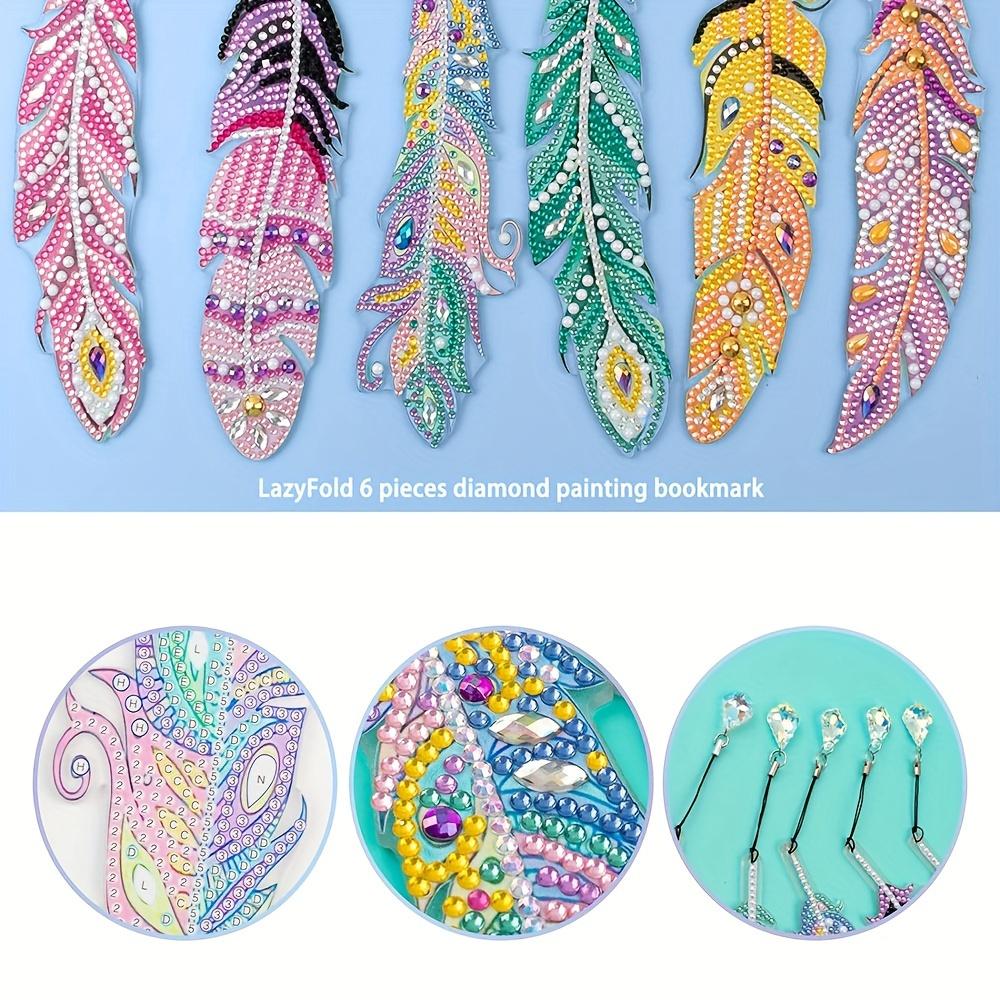 6pcs Diamond Painting Bookmark Feather Bookmark Home Office School Classroom Crystal Pendant Bookmark 5D Diamond Painting