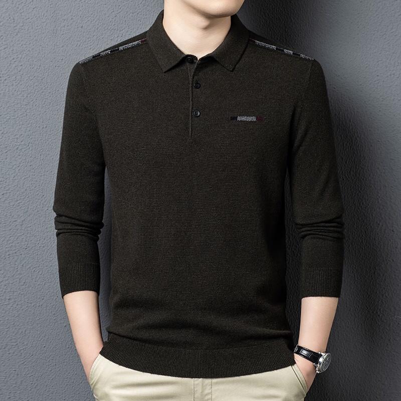 Yiliteng Men's Polo Collar Wool-Cashmere Blend Sweater