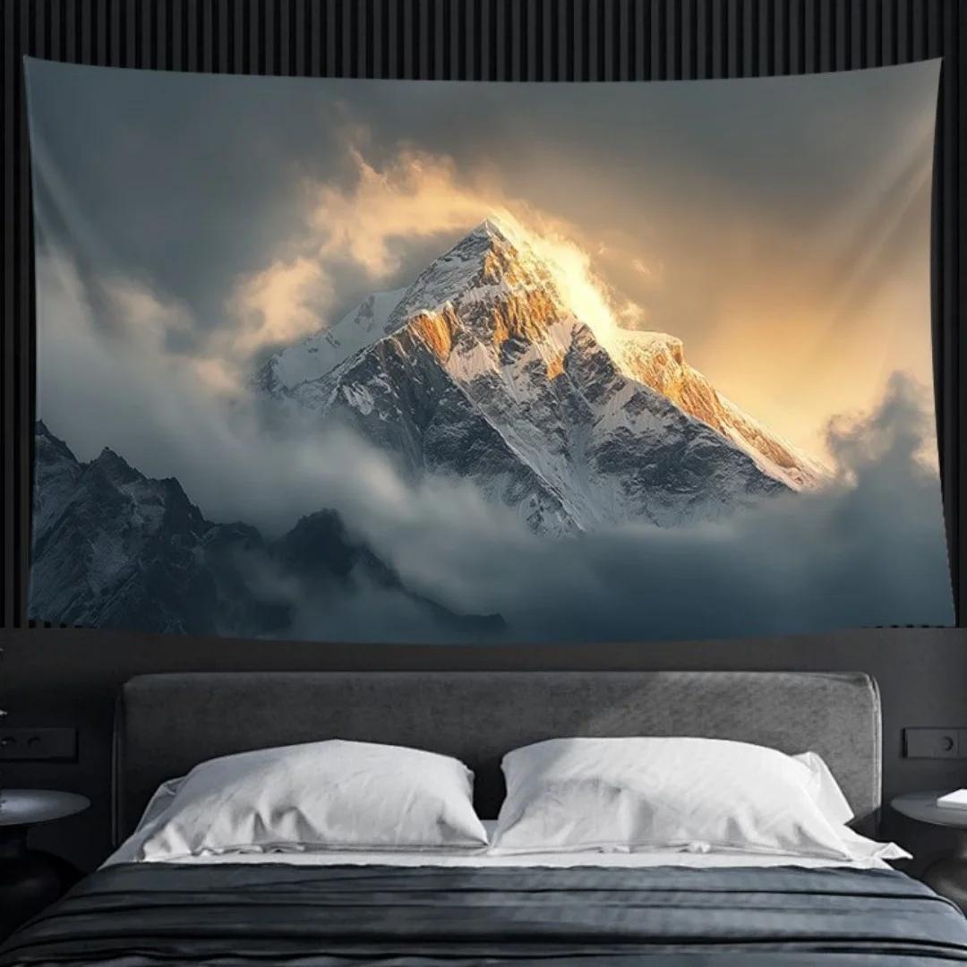 [Sunshine Golden Mountain] Snow mountain tapestry sun snow mountain clouds suitable for dormitory  cloth room bedroom 100X70CM
